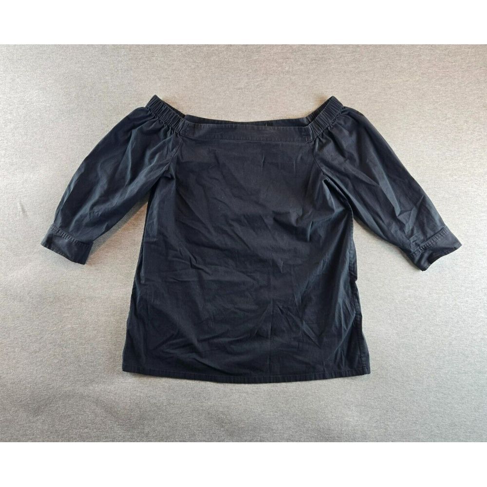 THEORY Women's Voscla Light Poplin Blouse Sz Small Black Balloon Sleeve Chambray